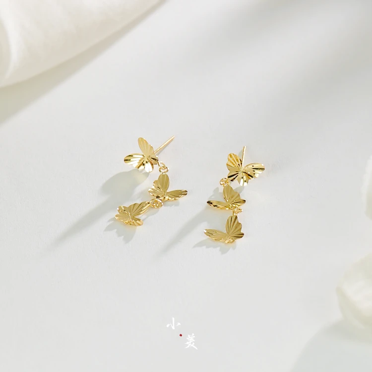 18K金车花蝴蝶流苏耳钉耳环 G30172