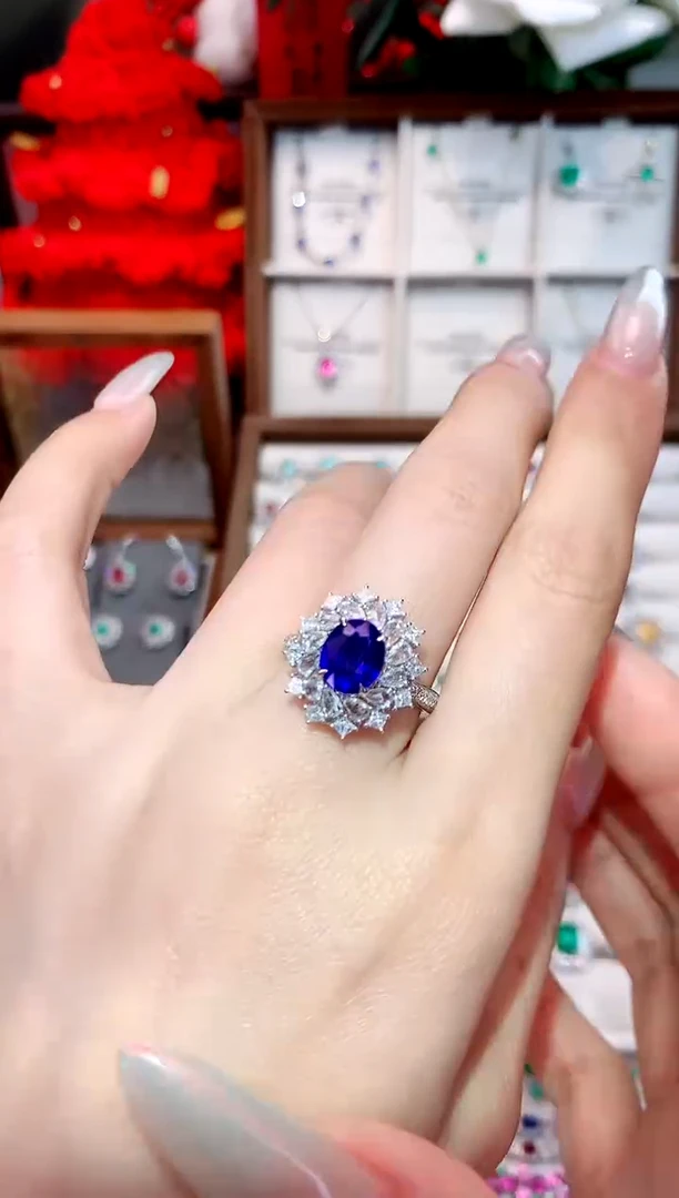 戒指蓝宝石18K金镶嵌2.56ct/天然宝石/七天无理由