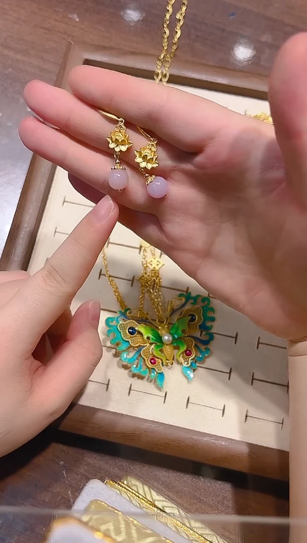 无925银纯银镀金 粉色耳环/对