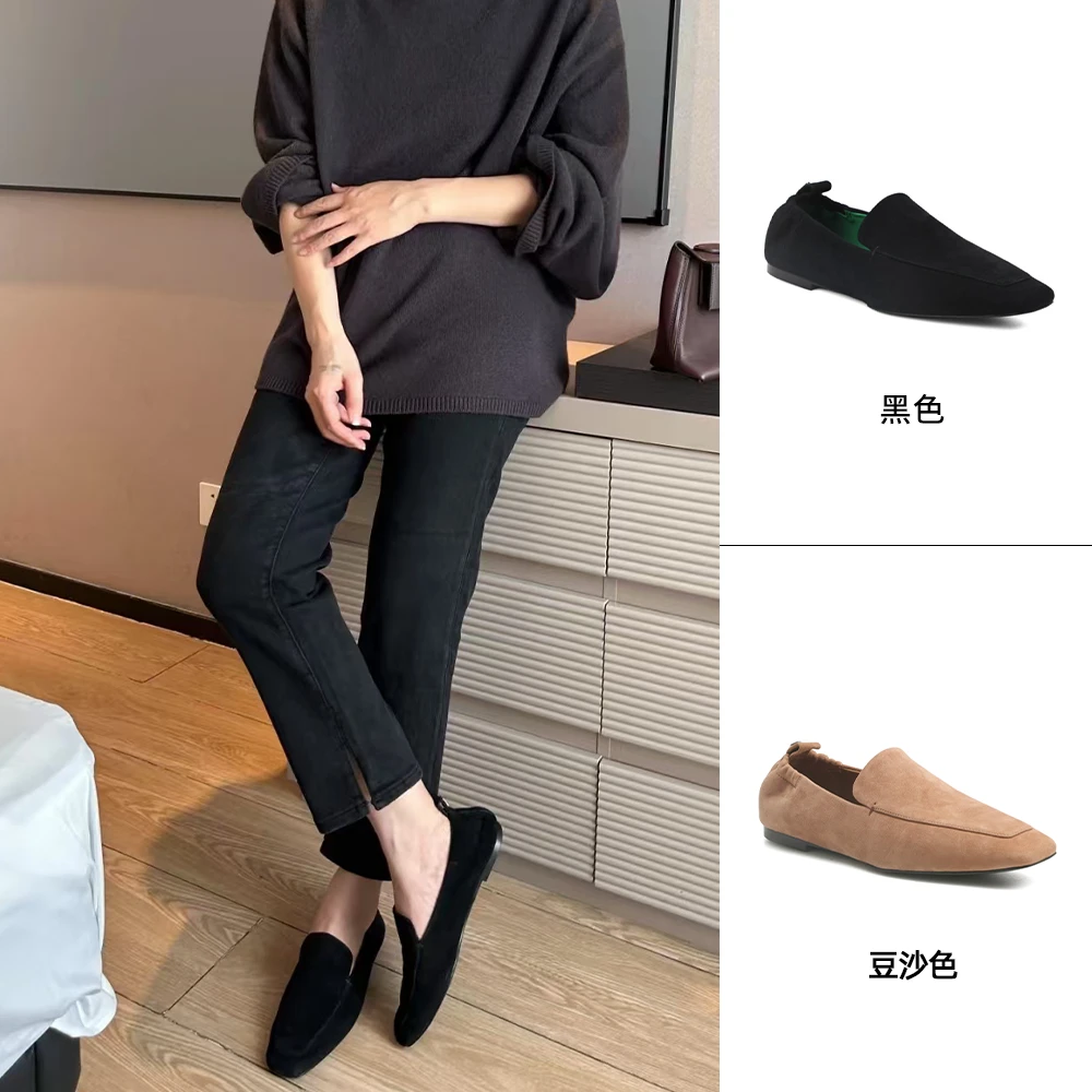 MANIKA GUAN2025秋冬新款一脚蹬绒面软底乐福鞋休闲百搭MK2077030