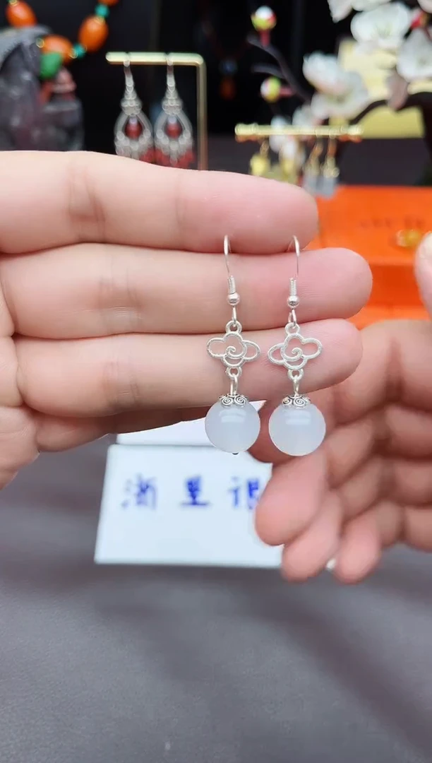 玛瑙/玉髓耳饰银S925镶嵌101000