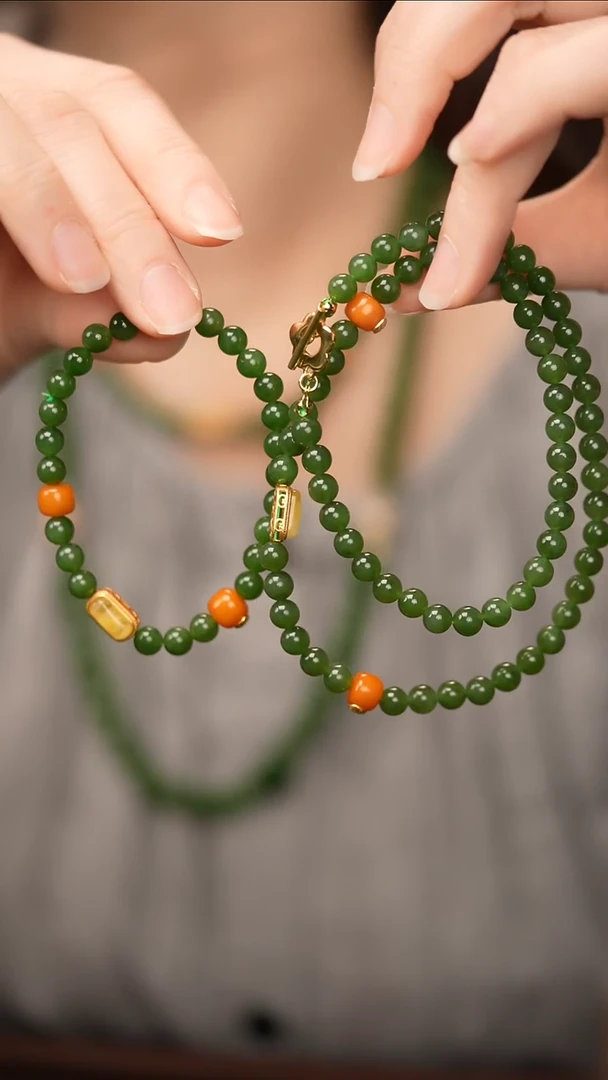 【闪购商品】和田玉（碧玉）套链银S925镶嵌±6mm和田玉碧玉套链