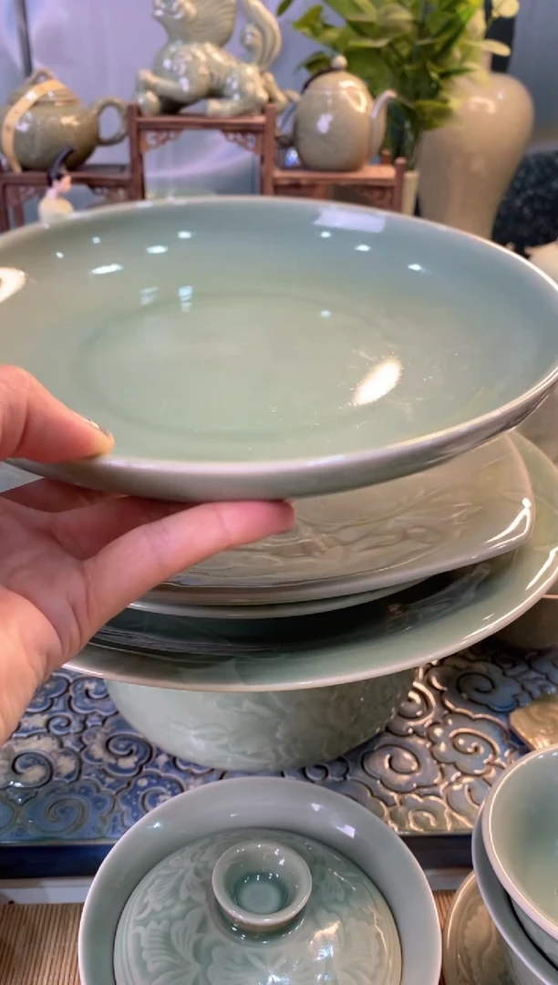 耀州窑8英寸素面盘】微瑕1只b000002