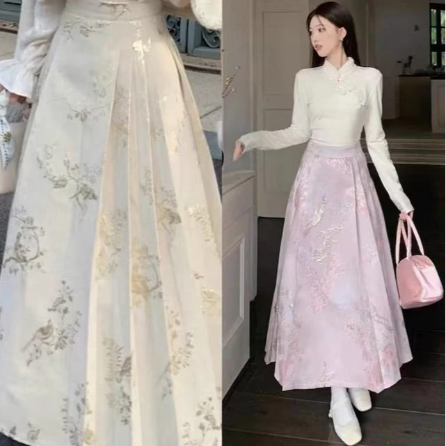 YB411031显瘦百褶高腰女装成人民族风短裙套装新中式马面裙