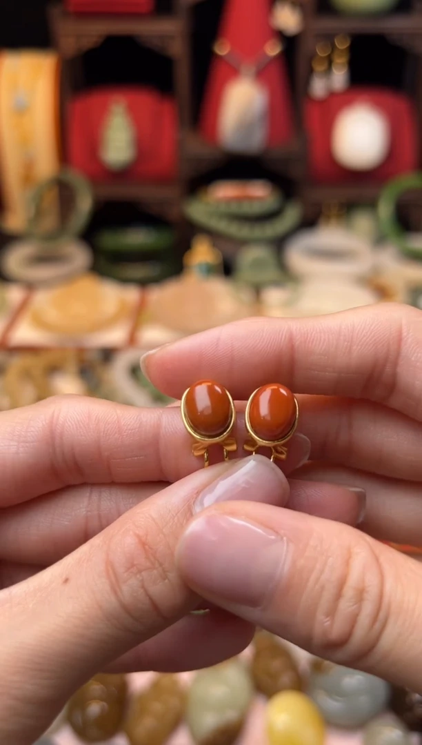 【闪购商品】南红玛瑙耳饰银S925镶嵌放漏