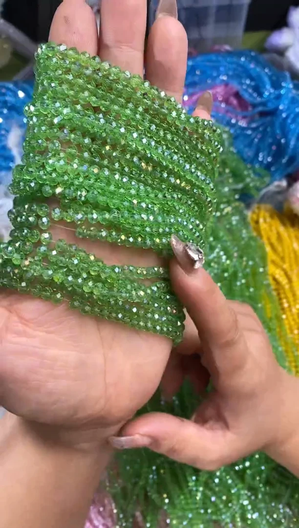 玻璃0895卡4水晶扁10条AB彩果绿