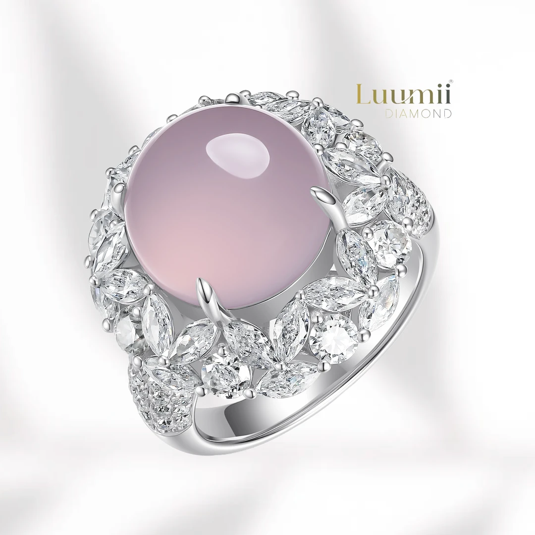 LUUMII「露美」绛·缃｜玉髓S925银项链冰粉紫豪华女士时尚经典戒指