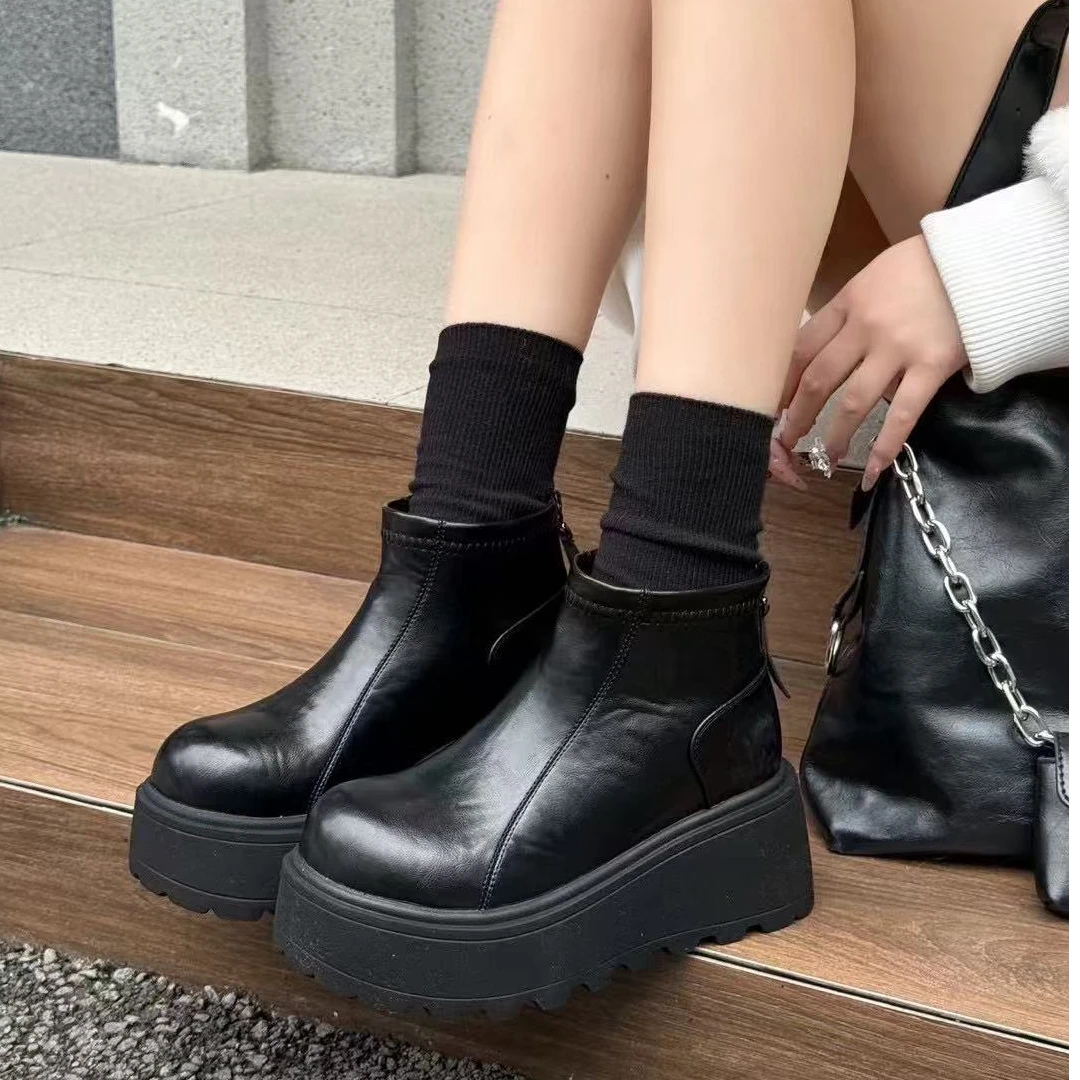 一L秋冬新款韩版通勤瘦瘦简约粗跟裸靴短靴506005(加绒)