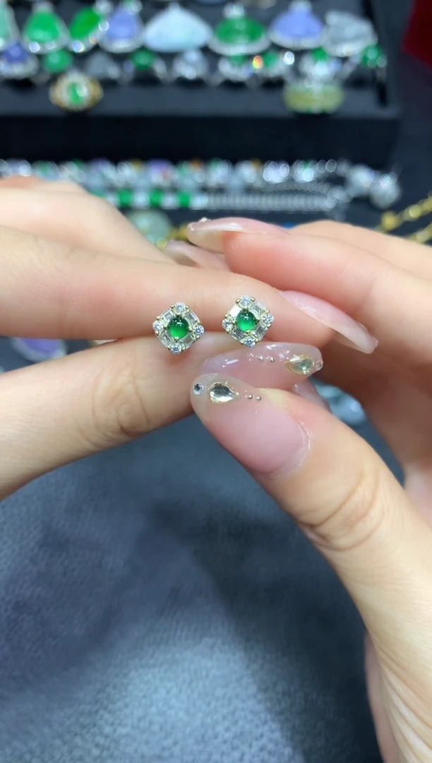 翡翠银S925镶嵌耳饰5不含链随机发货1件