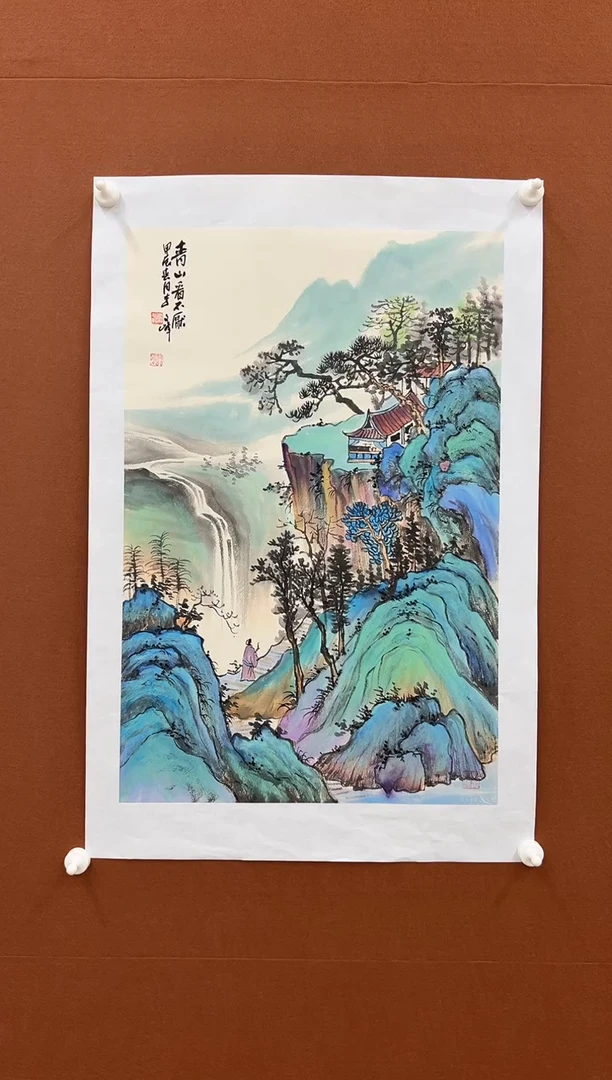 国画李文峰四尺三开重彩