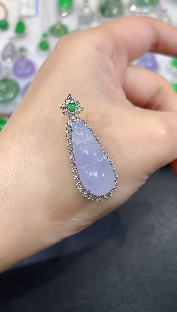 吊坠(不含链)18K金镶嵌翡翠A56 紫货有一定色差