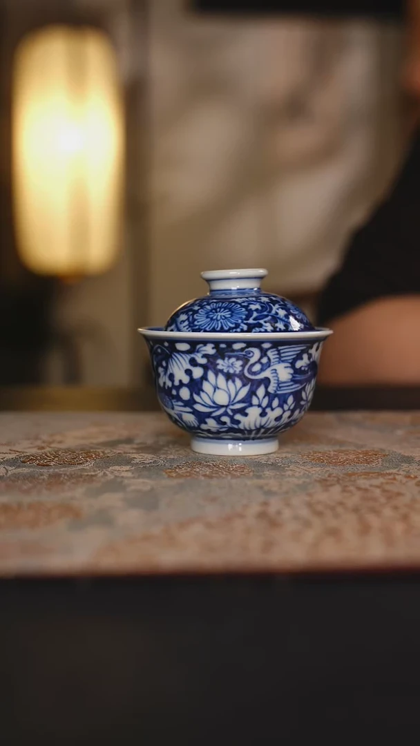 陶元黛工坊一路连科元宝盖碗