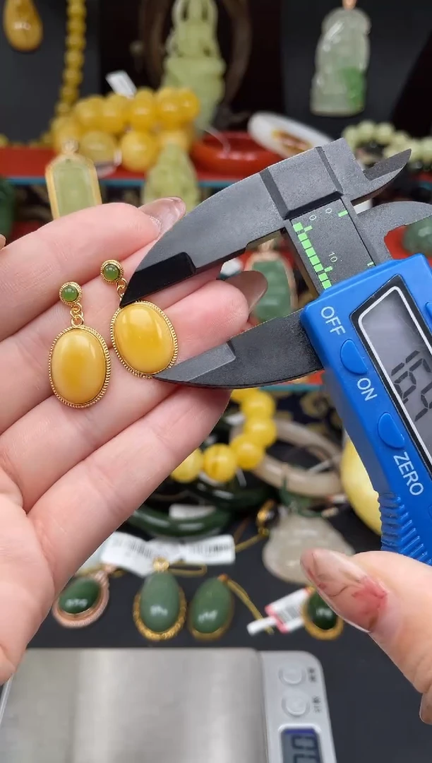 银S925镶嵌蜜蜡耳饰xb018