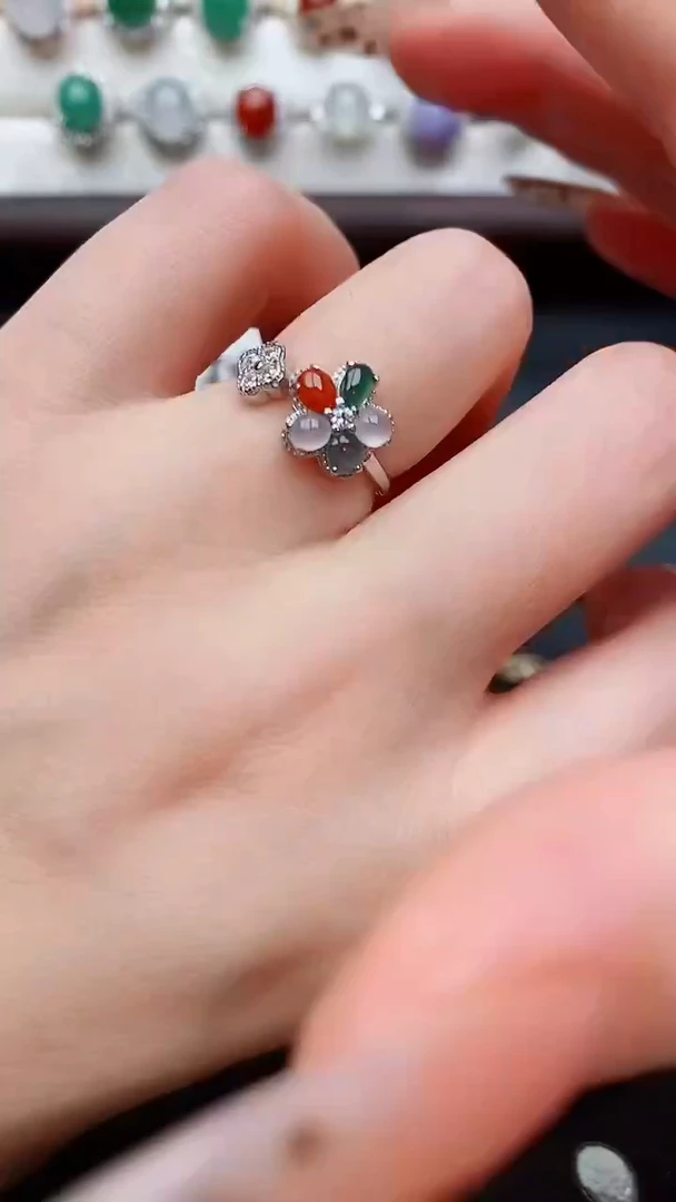 银S925镶嵌戒指翡翠...