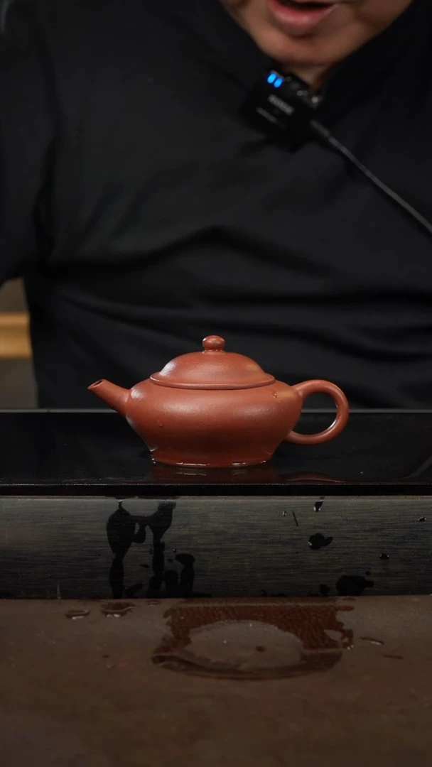 茶壶紫砂09，扁水平，朱泥，120cc