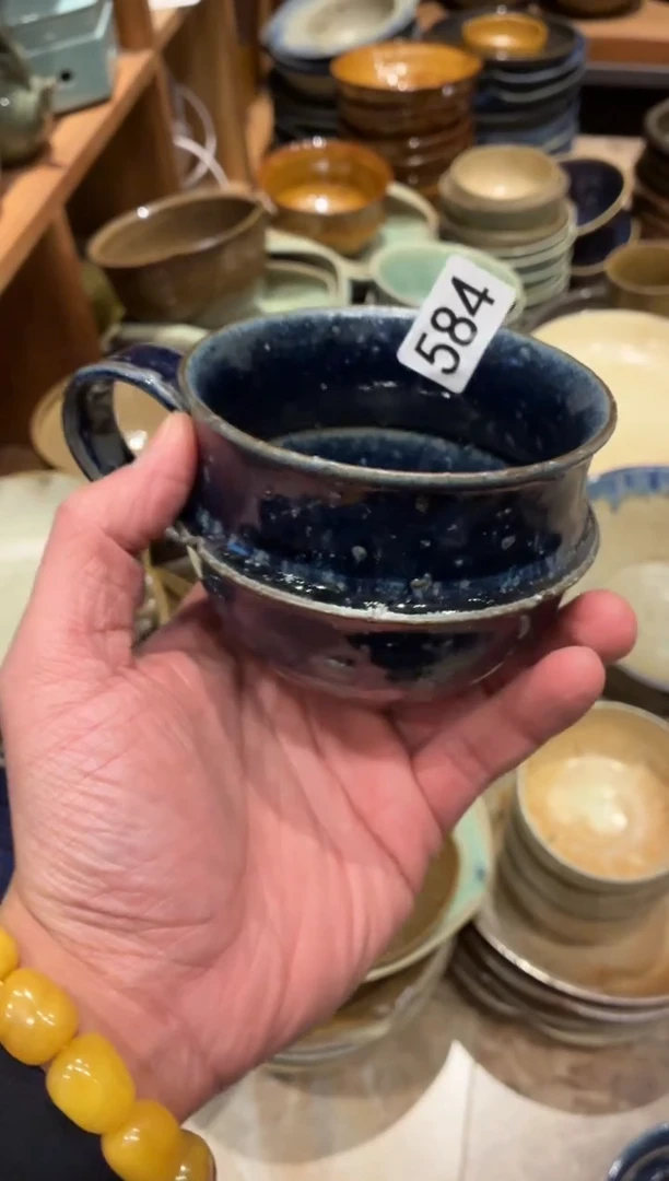 瓷片N*584微瑕长生蓝咖啡杯1个