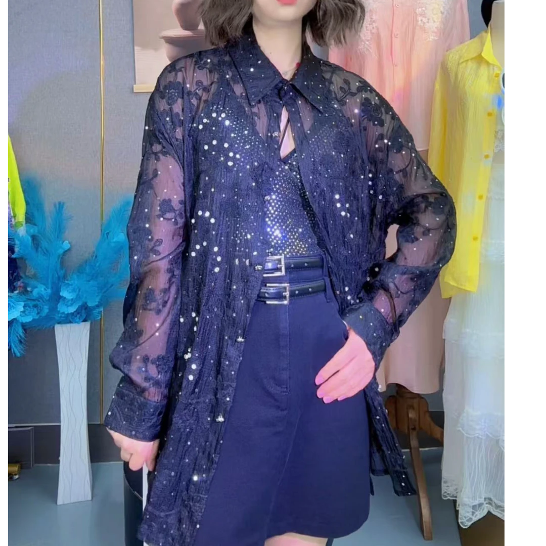 中长款夏季纽扣衬衫衬衫袖连衣裙印花