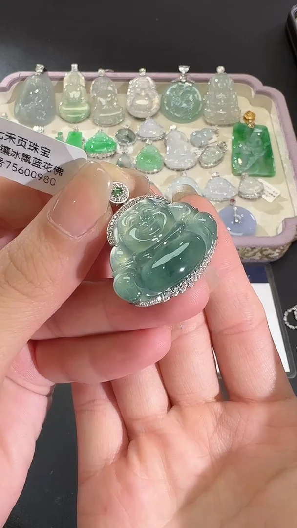 吊坠(不含链)18K金镶嵌翡翠【源头工厂】钻石镶嵌