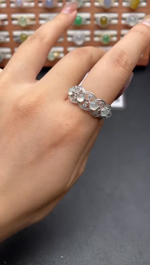 翡翠戒指银S925镶嵌一物一证一礼盒