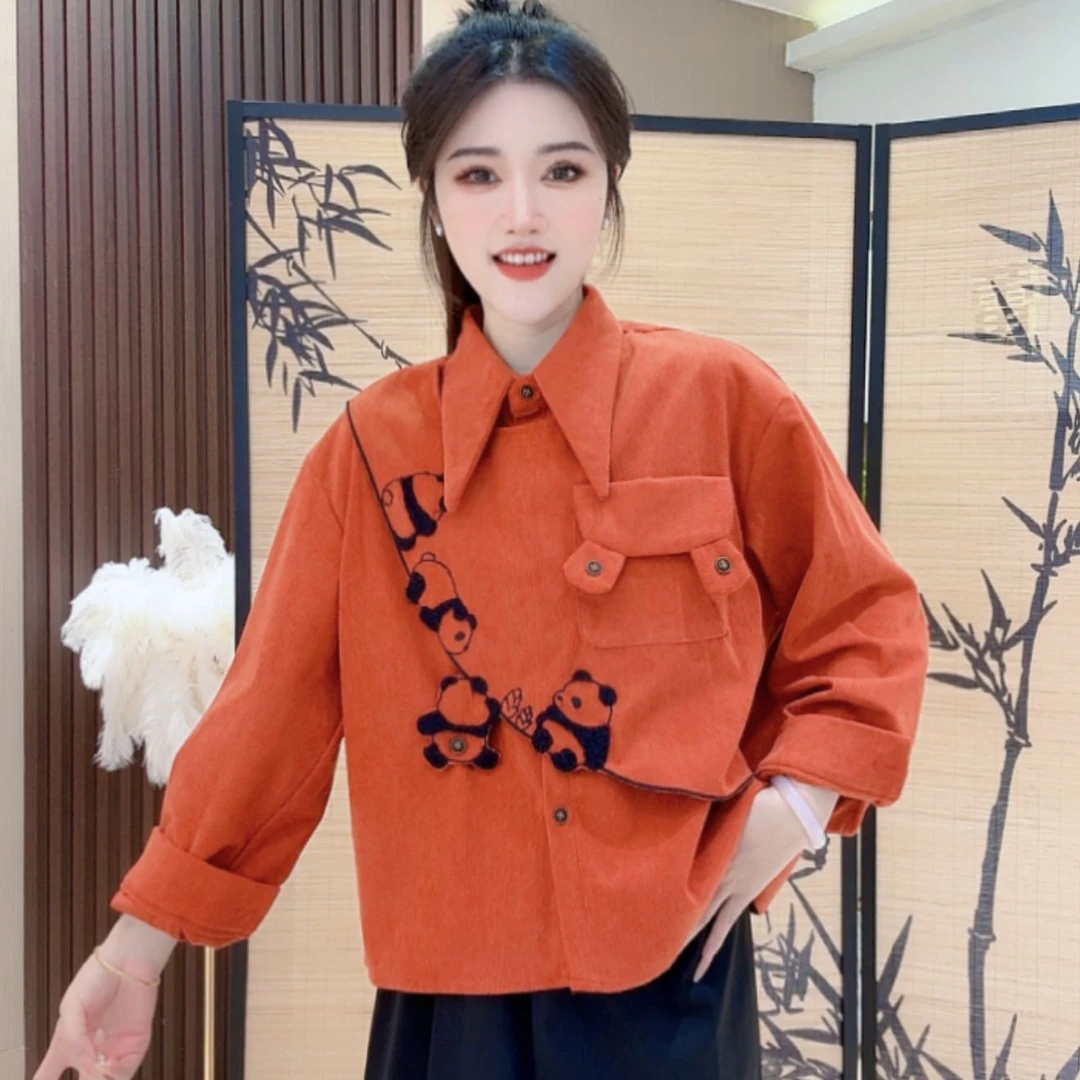 2025春季新款尖领叠层信封真口袋灯芯绒小众宽松衬衫