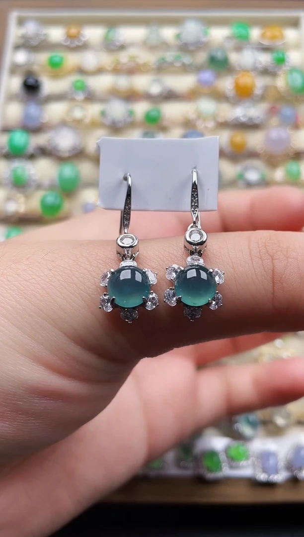 银S925镶嵌翡翠耳饰2