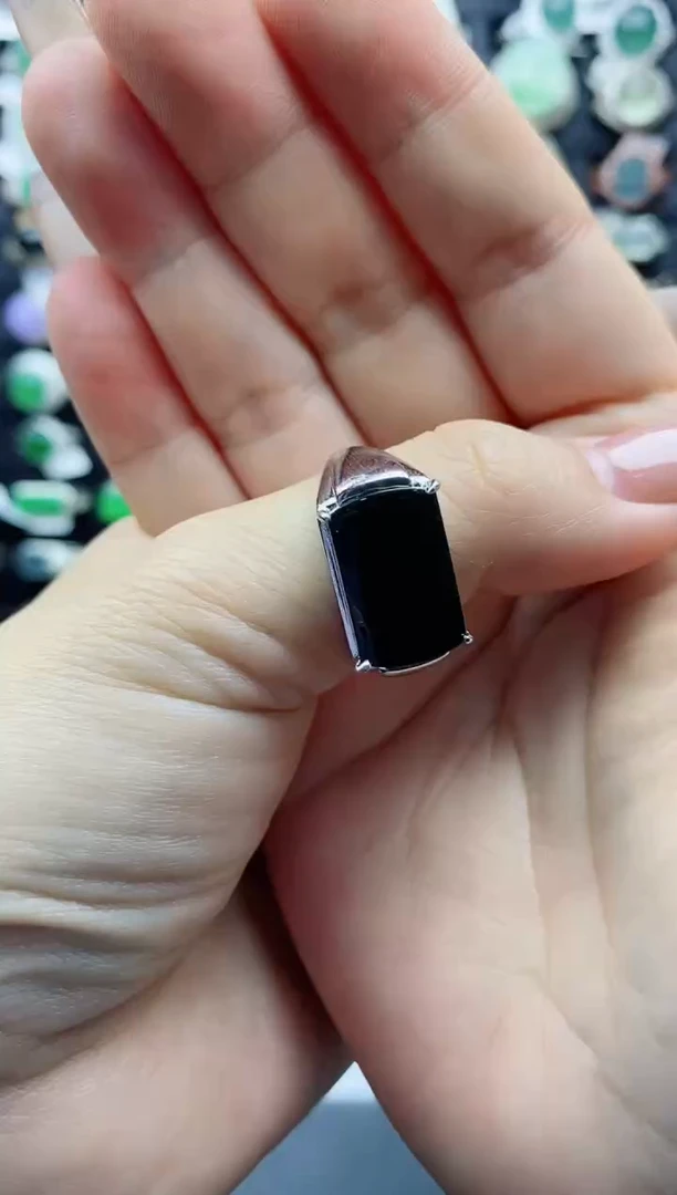 【闪购商品】翡翠戒指银S925镶嵌天然翡翠男戒