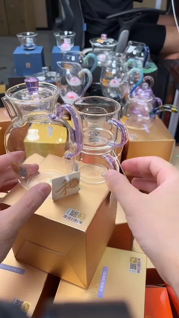 @@禾器晶彩悦心壶浅色+逸杯紫2只