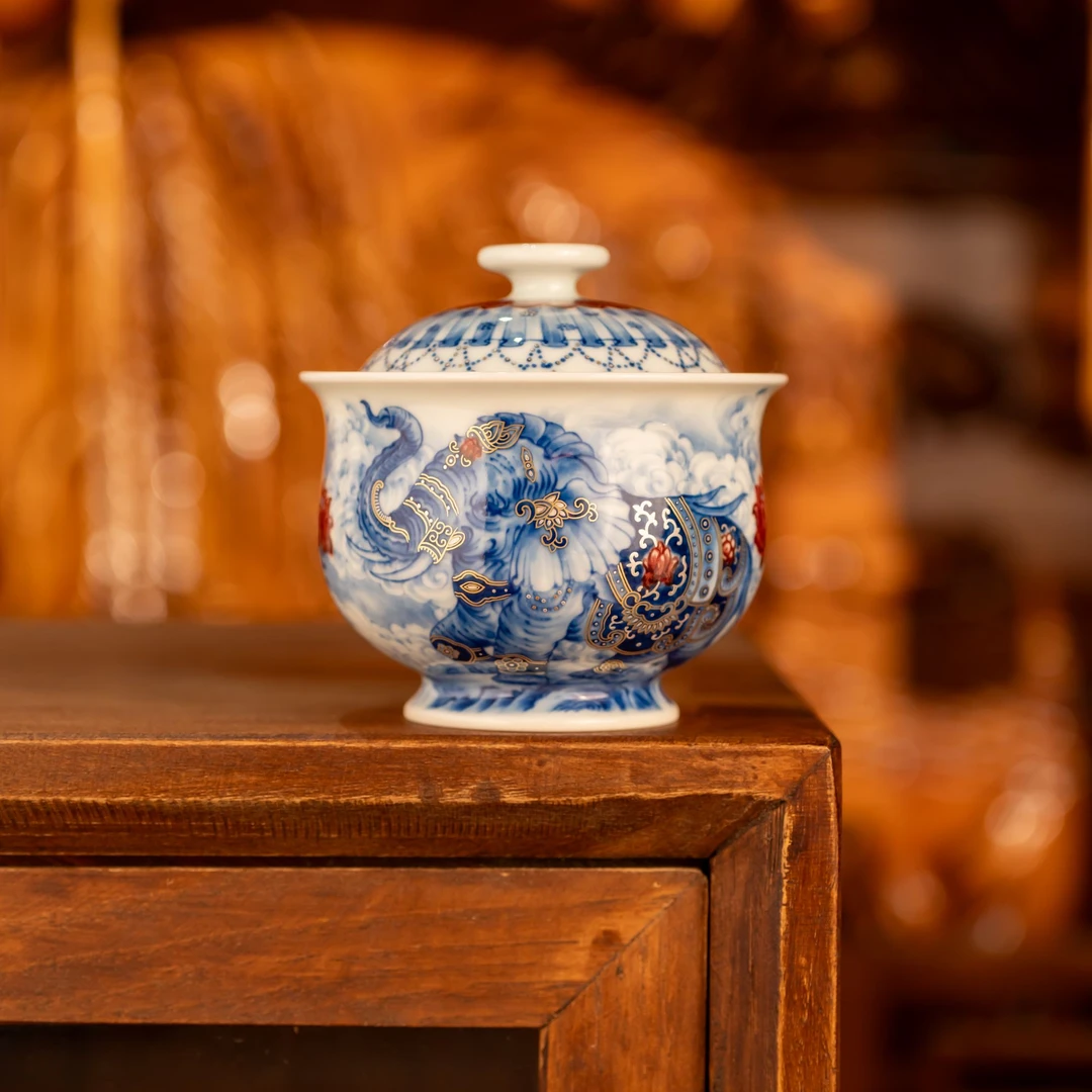 【永明尚玩】太平有象盖碗釉里红纯手工景德镇茶器主人杯泡茶