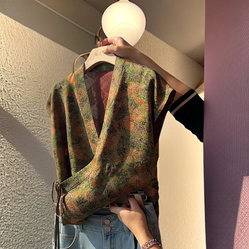 【设计师款DY2197】香云纱小茶服花罗桑蚕丝100夏季女装上衣时尚