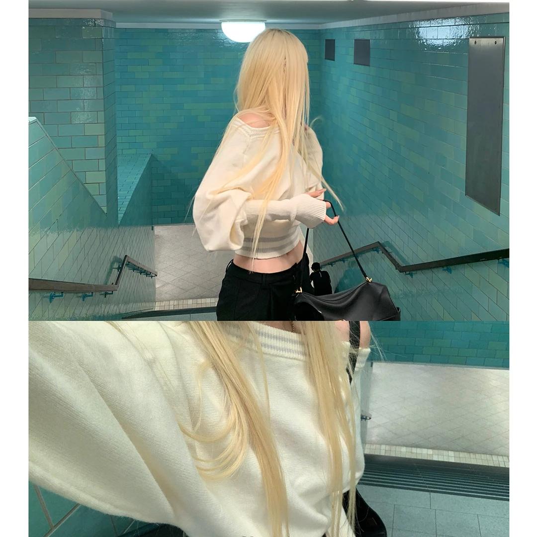 Rase le sol‘CloudKnit’软糯一字肩毛衣宽松慵懒短款套头针织衫