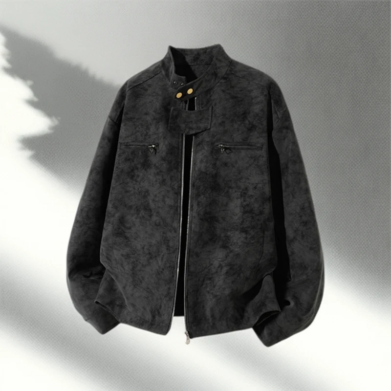 轻奢高档入秋必备复古潮流扎染本布下摆立领夹克保暖加厚宽松男装