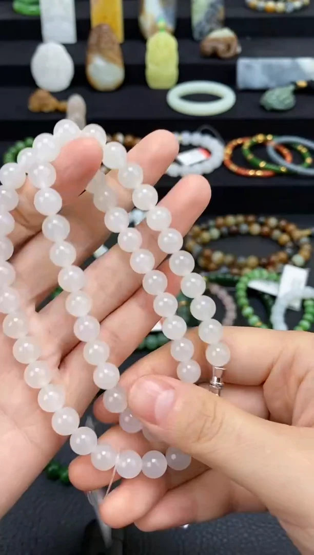 未镶嵌和田玉挂件8mm白玉圆珠妈妈链