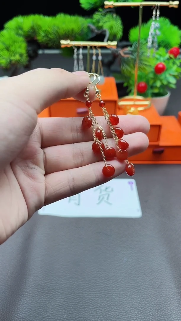 玛瑙/玉髓耳饰银S925镶嵌208