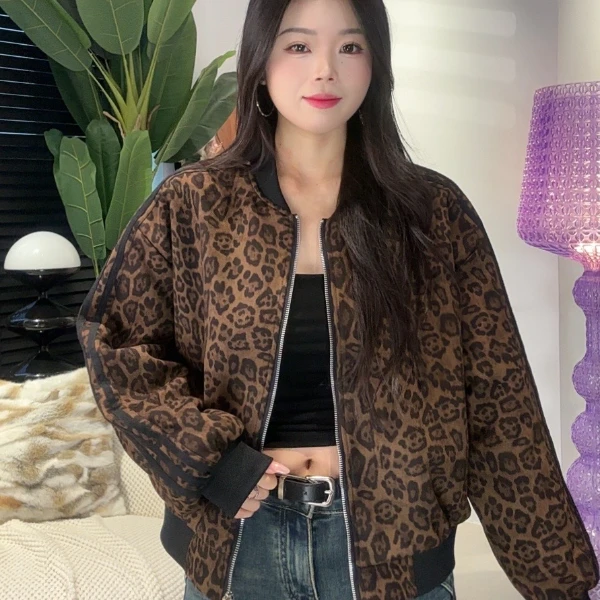 【花涂】2025春季新款印花时尚气质休闲百搭豹纹网红夹克外套短款