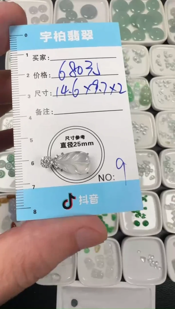 银S925镶嵌定制翡翠天然A货翡翠+叶子09