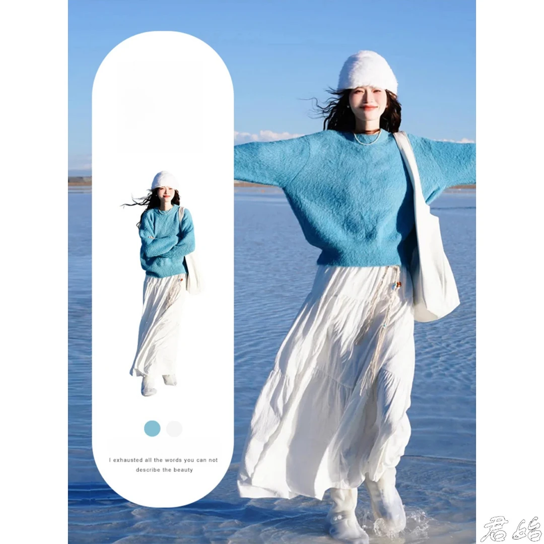 蓝色连衣裙秋装女款爆款2025新款出游服装女小众炸街高级感女装