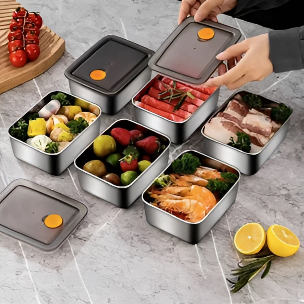 食品级不锈钢保鲜盒密封食品级带盖长方形便当盒饭盒冰箱上班族