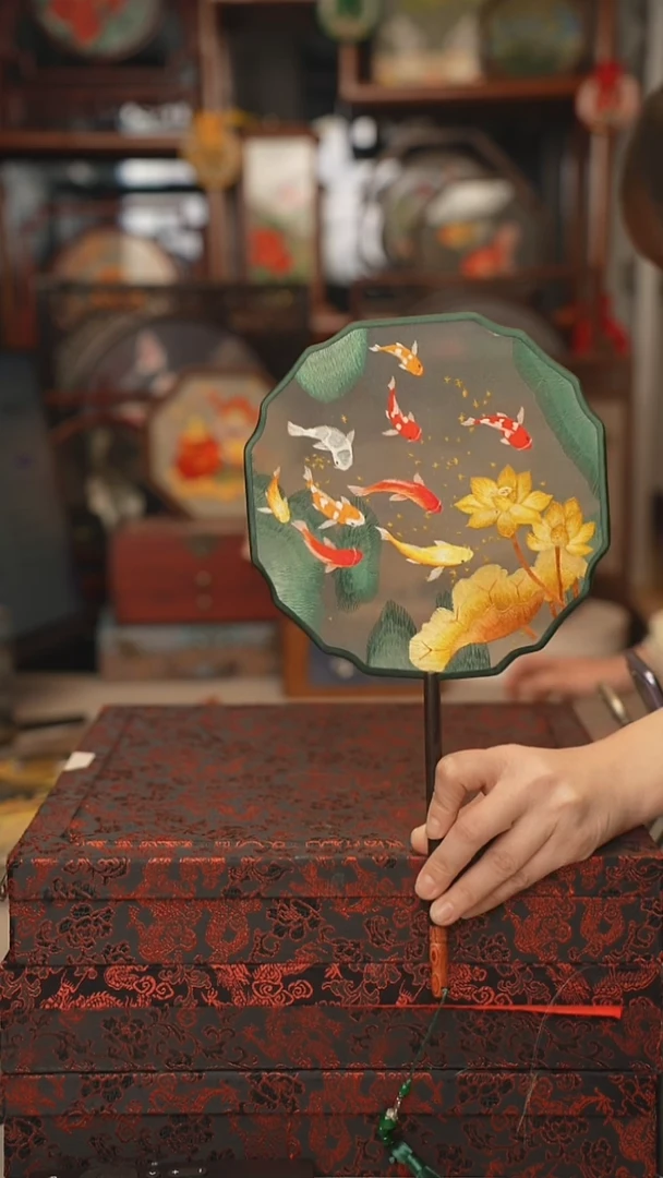 扇子团扇 绣花双面非遗