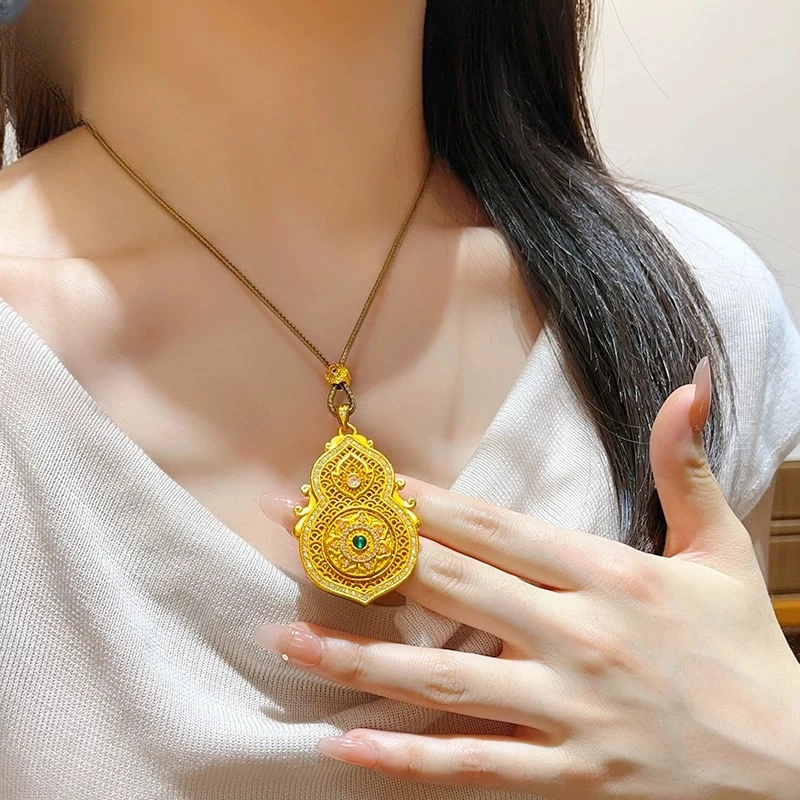 铜合金吊坠 人生四美葫芦链子金店同款吊坠项链可打开国风女