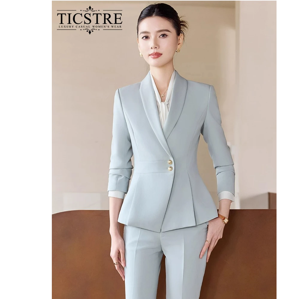 绿色职业西装套装女2025秋季新款高级感酒店经理工作服美容院工装