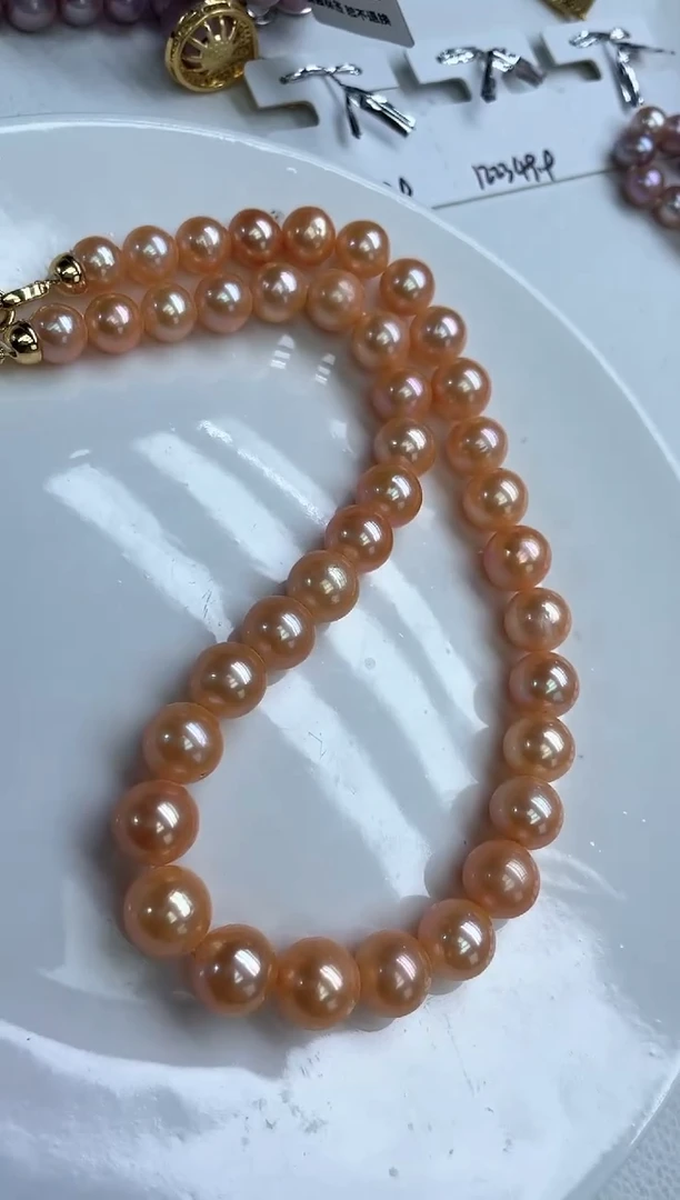 未镶嵌项链淡水珍珠999  9-11mm柿子红全珠项链(多样性发一）