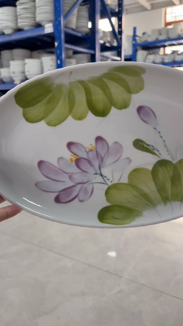 瓷片景德镇高温陶瓷食品级手绘釉中彩-圆鱼盘