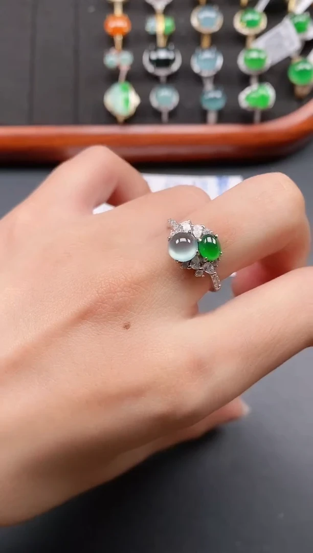 银S925镶嵌戒指翡翠1