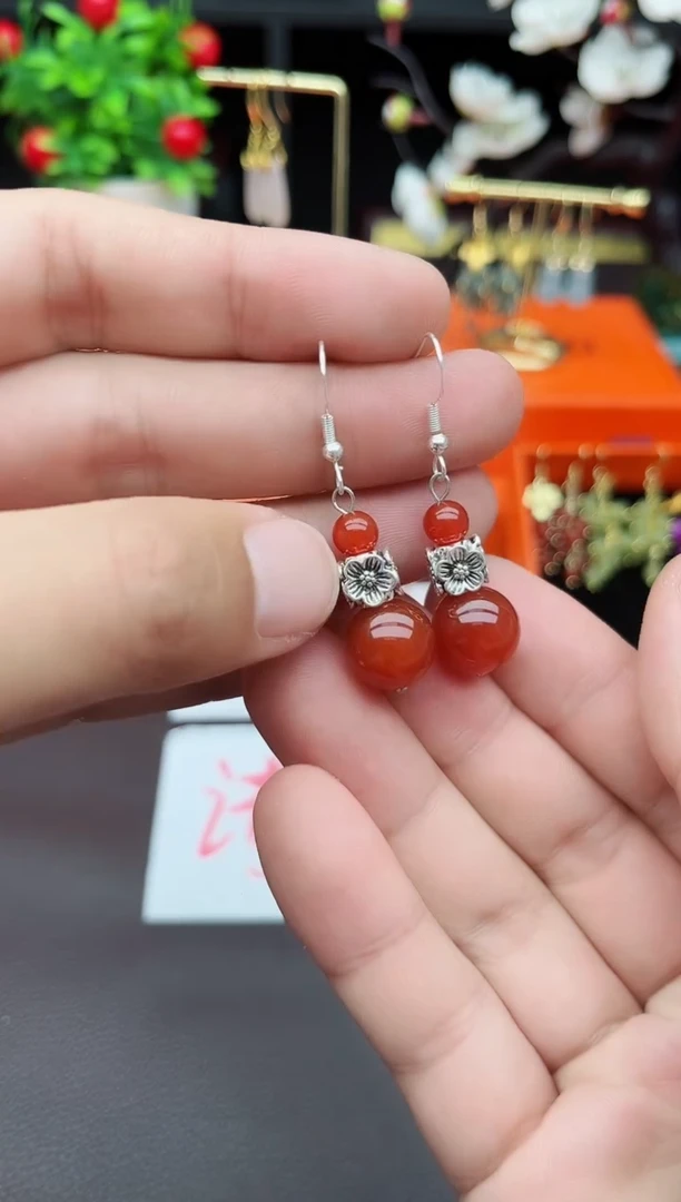玛瑙/玉髓耳饰银S925镶嵌422000