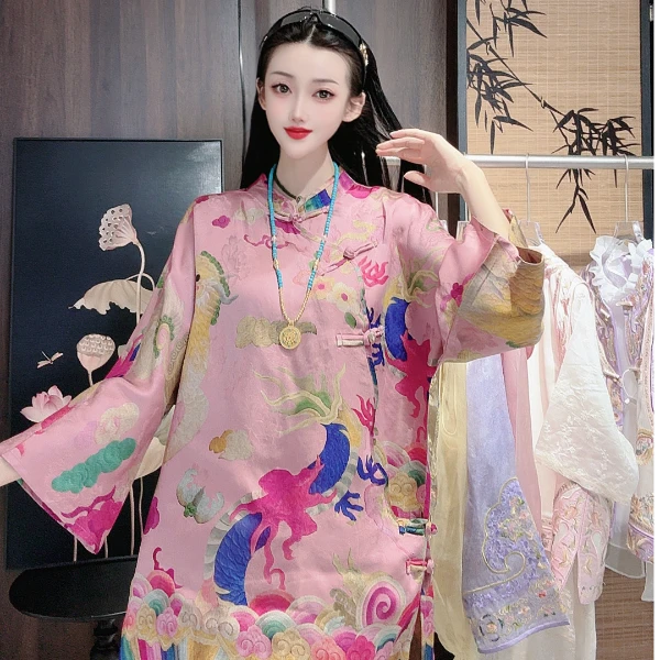 (禧隐.麒麟踏浪）国风新中式女装春夏新款宽松中国风长袖女装上衣