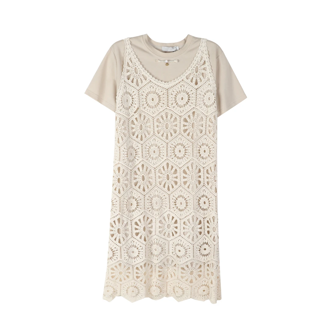 新中式短袖背带连衣裙两件套气质直通套装TY8880