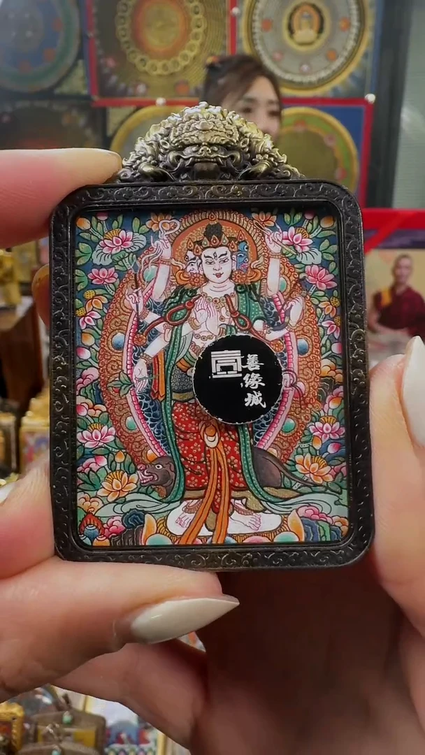 吊坠不****己壹善缘城手绘唐卡摩利支天定制防水壳