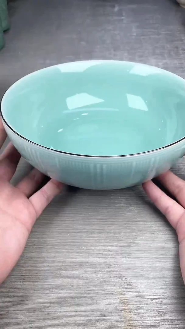 青瓷微微瑕汤盆汤盆竖条纹