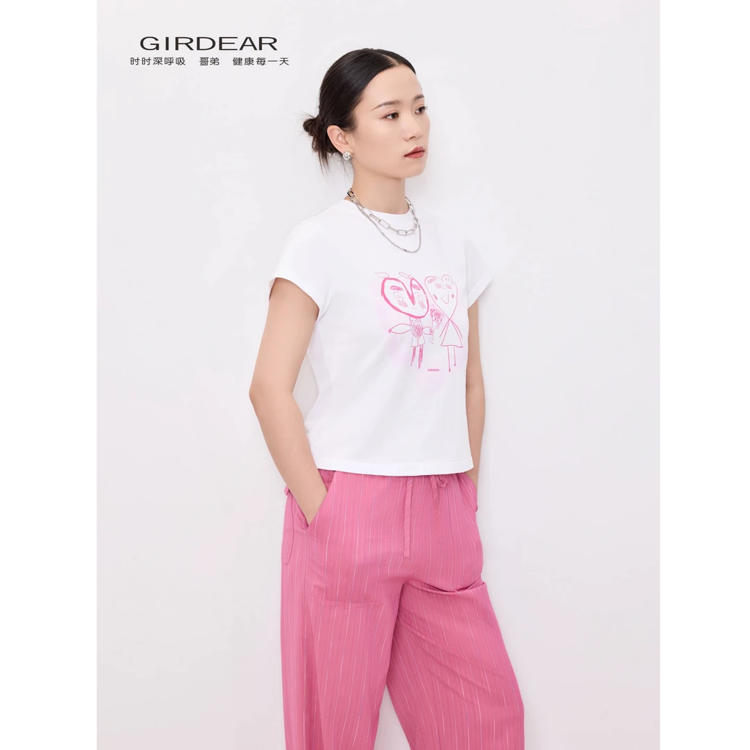 GIRDEAR/哥弟春夏休闲显瘦百搭爱心款时尚T恤女 1300996