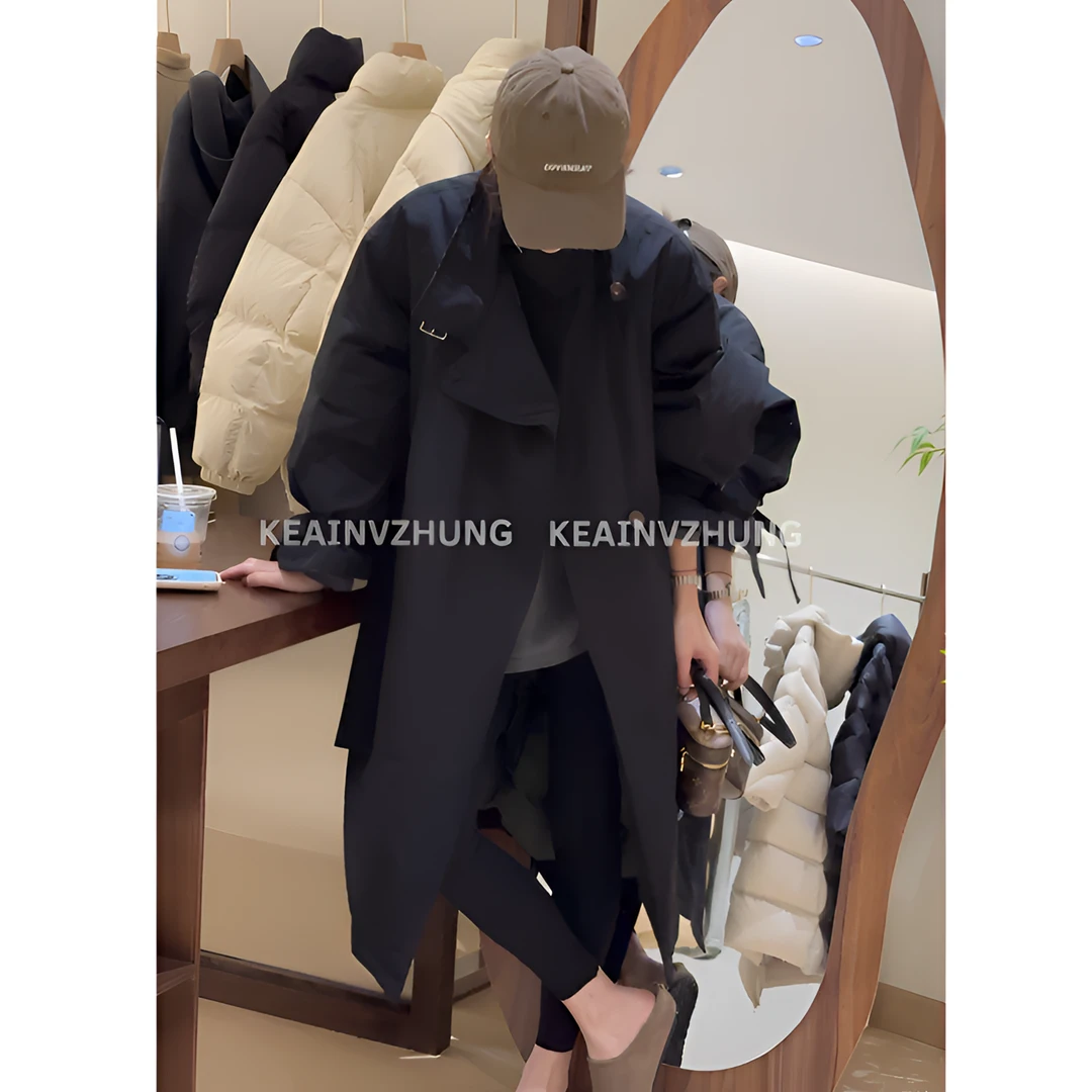 【枫叶】韩版长款收腰显瘦新国标90白鹅绒风衣羽绒服（后面）女款